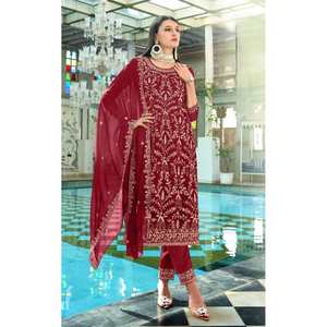 TRENDING GEORGETTE EMBROIDERY MOTI WORK <b>TOP</b> BOTTOM WITH DUPATTA <b>MAROON</b> - Product Image 1