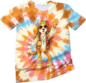 Camiseta de Verano para Mujer, Nueva Moda, Tie Dye, Estampado Personalizado, 100% Algodón, Cuello Redondo, Tela Oxford Ecológica - Product Image 5
