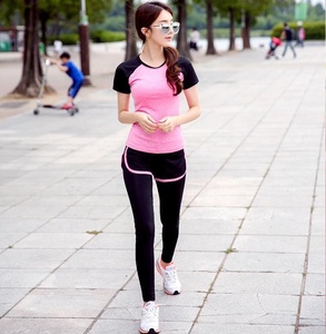 Custom Breathable Fitness T-Shirt Printing Cotton Plain Round Neck T Shirt Women blue Short Sleeves Slim Fit Gym <b>Tops</b> - Product Image 2