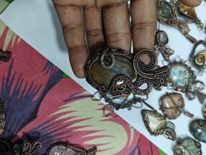 Handmade Copper Wire Wrapped Banded Agate Pendant Necklace Boho Style Jewelry Wholesale - Product Image 2