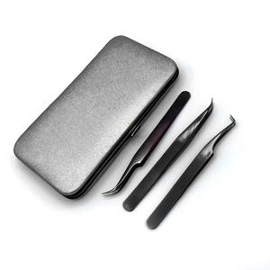 Pinzas Profesionales de Acero Inoxidable Antimagnéticas para Extensión de Pestañas, Color Negro Mate Plasma, 3 Puntas Diferentes - Product Image 6