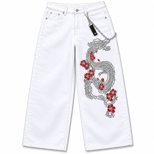 Custom <b>Embroidered</b> Dragon Baggy <b>Jeans</b> Men Wide Leg Streetwear Denim Pants Y2K Hip Hop <b>Jeans</b> - Product Image 1