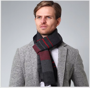 Écharpe longue en laine à carreaux pour homme, écharpe classique d'hiver isolante thermiquement pour adultes - Product Image 4