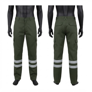 Pantalones de Trabajo de Pana de Algodón y Poliéster Premium, 240 GSM, Verde Oliva, Estilo Cargo, Ecológicos, Impermeables, Lavado Ácido - Product Image 1