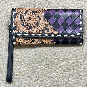 Elegante Cartera de Cuero Vacuno Hecha a Mano para Mujer, con Diseño Floral y Patrón a Cuadros, OEM ODM para Uso Diario - Product Image 4