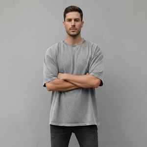 New Oversized 100% Cotton Jersey Black Men's Loose Fit Solid Custom Digital Printing Logo Streetwear <b>Drop</b> Shoulder Breathable - Product Image 2