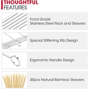 Foldable Stainless Steel <b>BBQ</b> Shish Kabob Holder 6pcs 13\" Skewers Reusable Grill Rack Comes 30pcs Accessory Set for Grilling - Product Image 2