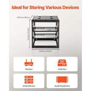 Rack di Rete a 4 Montanti 10U per Carichi Pesanti, Profondità 23 Pollici, Montaggio a Parete o a Pavimento, con Ripiani Ventilati per Data Center - Product Image 3