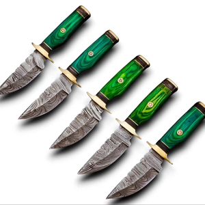 UA Supplies Handmade Damascus Steel Fixed Blade Drop Point 2.4mm Thickness Skinner Camping Knife with Pakka Wood & Brass Guard - Product Image 1