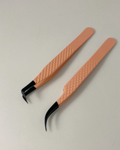 Pinzas para Pestañas con Agarre de Diamante, Pinzas de Acero Inoxidable con Punta de Fibra Profesional para Extensiones de Pestañas, Color Beige - Product Image 3