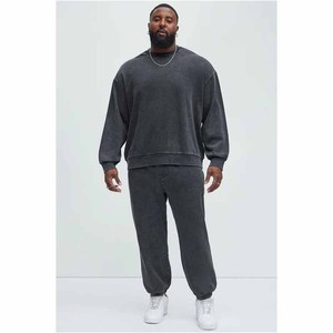 Conjunto Deportivo de Algodón Gris para Hombre, Talla Grande, Manga Larga, Cuello Redondo, Corte Holgado Informal, Color Sólido, con Bolsillos Laterales, para Otoño - Product Image 5