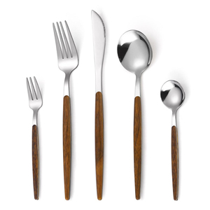 Ensemble de couverts en acier inoxydable de style moderne avec manche en bois d'acacia, vaisselle pour restaurant et hôtel - Product Image 2
