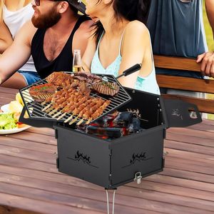 Barbecue au charbon de bois portable avec corps et pieds pliables, design rotatif avec poignées pour le camping - Product Image 2