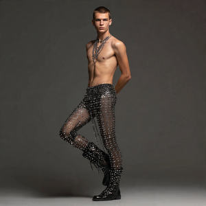 Leggings en maille transparente personnalisés avec strass pour hommes, pantalon transparent avec strass pour soirées et clubs, legging en maille imperméable avec strass pour hommes - Product Image 5