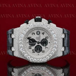 Reloj Cronógrafo de Lujo con Diamantes para Hombre, Reloj Hip Hop Personalizado con Bisel de Oro Rosa y Correa de Goma Camuflada, Reloj de Pulsera de Cuarzo - Product Image 4