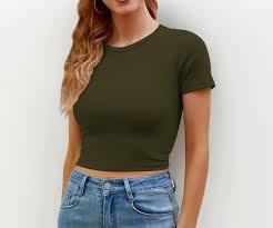T-shirt vert pour femme, décontracté, écologique, coupe ample, tricot doux, col rond, manches courtes, détail plume décoratif - Product Image 6