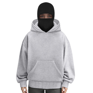 Sweat-shirt à capuche unisexe surdimensionné en molleton gris uni, coupe classique, avec poches, idéal pour l'hiver, écologique, avec logo frontal et fermeture éclair. - Product Image 6