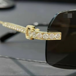 Luxury Moissanite Iced Out Sunglasses Rimless <b>Square</b> Frame Gold Tone Designer Style Hip Hop Fashion Eyewear - Product Image 2