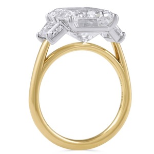 7.02 Carat Emerald Cut Lab Diamond Three-Stone Yellow <b>Gold</b> Rhodium Plated Engagement & Anniversary <b>Ring</b> - Product Image 3