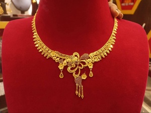 Collier de mariée floral en or jaune massif 22 carats, bijoux de mariage indiens, pendentif fleur en filigrane fait main pour femme - Product Image 2