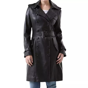 Solid Trader Top Quality Breathable Light Weight Weatherproof Outside Fabric Classical Buttoned Coat Womens <b>Long</b> <b>Leather</b> <b>Jacket</b> - Product Image 6