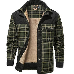 Chaqueta de Diseño Moderno para Hombre, con Forro de Piel Sintética, Franela a Cuadros, Cierre de Cremallera, Estilo Vintage, Gruesa, Elegante, con Parches de Camuflaje en la Parte Delantera - Product Image 4