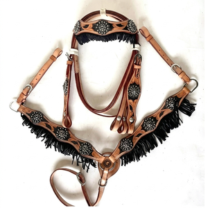 Magnifique ensemble de têtière et de peitorale en cuir durable de style western pour l'équitation, les défilés et l'équipement de chevaux - Product Image 3