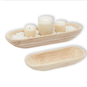 Cuencos de Madera de Paulownia Hechos a Mano para Decoración con Diseño Ovalado para Mesa o Entrada, 17 x 6 x 3 Pulgadas - Product Image 2