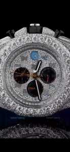 Chronographe de luxe en moissanite et diamants glacés pour montre mécanique ETA, cadran analogique, boîtier en acier inoxydable, bracelet en caoutchouc, étanche 10 bars - Product Image 4