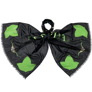 Black Scarf with Green Ivy Leaf Design Lightweight Fashion <b>Wrap</b> Soft <b>Women's</b> Sorority <b>Shawl</b> Elegant Neck Accessory - Product Image 1