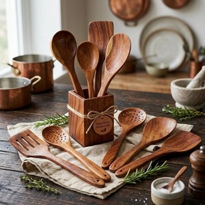 Ensemble de cuillères de cuisine en bois naturel, non toxique, sans danger pour les aliments et finition lisse, idéal pour la maison, la cuisine, les restaurants et les hôtels - Product Image 3