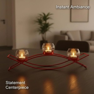 KHOOSI OVERSEAS Golden Brass Candle Stand Three <b>Glass</b> Holders Heat Resistant Eco-Friendly for Home Decoration Durable Design - Product Image 4
