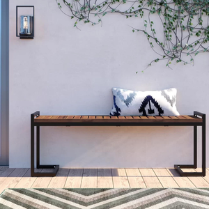 Patio Dining <b>Bench</b> Backless <b>Bench</b> With Teak Wooden Set and Metal <b>Legs</b> For Home Furniture Decoration - Product Image 6