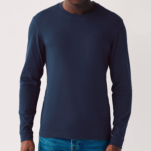 Camiseta de Manga Larga para Hombre, Cuello Redondo, 100% Algodón Jersey, Color Sólido, Corte Regular, Estilo Casual, Azul - Product Image 5