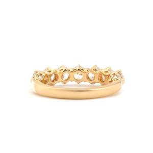 Anillo de Oro Amarillo Sólido de 14K con Diamantes Cultivados en Laboratorio de Corte Europeo Antiguo de 3.5mm, Estilo Vintage de Lujo con 7 Piedras de Media Eternidad para Boda - Product Image 4