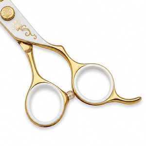 Tijeras de entresacar Gold Paw Print de acero inoxidable con punta roma, para diestros, mango largo, para cortar el pelo - Product Image 4