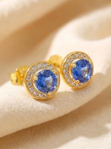 Blue Sapphire Halo <b>Stud</b> Earrings Round 925 Sterling <b>Silver</b> 14K Gold Plated Classic September Birthstone Gift - Product Image 2