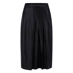 Jupe plissée mi-longue évasée en similicuir PU taille haute pour femme, style mode féminin - Product Image 3