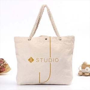 Striped <b>Canvas</b> Beach Tote <b>Bag</b> With Rope Handles <b>Large</b> Size - Product Image 5
