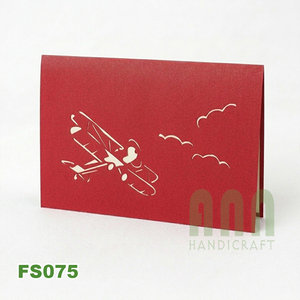 FS075 ANN HANDICRAFT Handmade 3D Pop-up Bi-Plane Greeting Card Die Cut <b>Paper</b> Craft <b>Red</b> Custom Design Rectangle Shape Friendship - Product Image 3