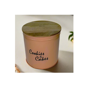 Elegant Metal Cookies Cakes <b>Storage</b> Canister with Wooden Lid - Product Image 1