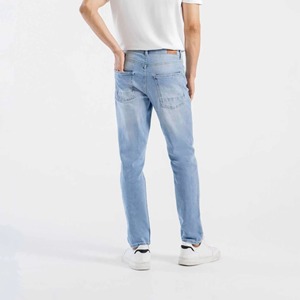 <b>Light</b> Blue Denim Jeans Men's Slim Tapered Fit Pants Faded Wash Comfortable Casual <b>Trousers</b> Modern Style Fashionable - Product Image 5