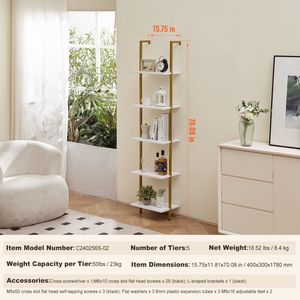 Scaffale a 5 livelli da parete con struttura in metallo, 15.6x11.8 pollici, per libri e oggetti vari - Product Image 3