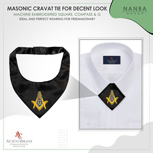 Cravate Maçonnique Maître Maçon avec Compas et Équerre Noire, Broderie Machine en Polyester, pour Fraternité Maçonnique - Product Image 2