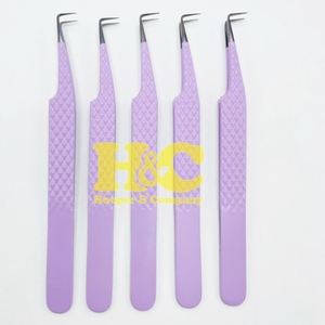 New Style Purple Tweezers Stainless Steel Eyelash Extension Tweezers Sustainable Rose Gold Anti-Slip Fiber Tip Lash Tweezers - Product Image 5