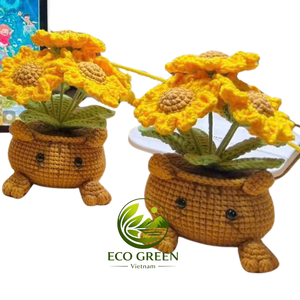 Plante en pot fleurie au crochet faite à la main, décoration mignonne en fil tricoté pour la maison, le bureau, les mariages, les anniversaires, la fête des mères, vente en gros - Product Image 5