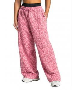 Pantalones de chándal anchos de cintura alta con estampado de leopardo para mujer, joggers holgados con estampado animal en color verde azulado, estilo casual urbano. - Product Image 2
