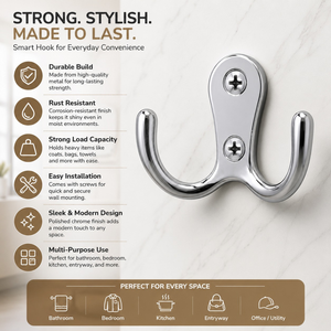 SS202 Stainless Steel <b>Mirror</b> Polish Double Robe Hook Wall Mount Heavy Duty Rustproof Modern Bathroom Kitchen Storage Hanger - Product Image 5