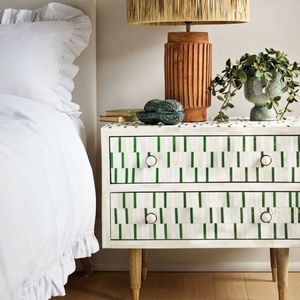 Modern Resin Inlay Nightstand Hand Painted <b>Bedside</b> Table Two Drawer <b>Storage</b> Cabinet for Bedroom Home Decor - Product Image 2