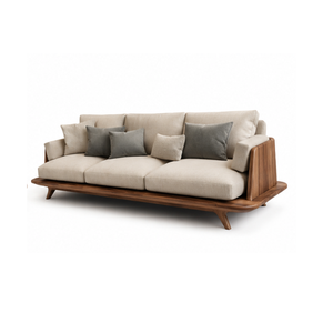 Sofá Moderno de 3 Plazas de Madera de Teca Sólida, Sofá de Lujo Tapizado para Sala de Estar, Sofá Escandinavo de Madera para Hotel, Villa o Apartamento - Product Image 3